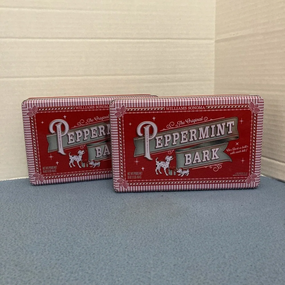 Williams Sonama Peppermint Bark 1 lb/16 oz Tins (Empty) from 2024 - Set of 2